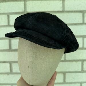 Goorin Bros Mont Calm suede leather USA 8 panel gatsby flatcap cap hat S Black